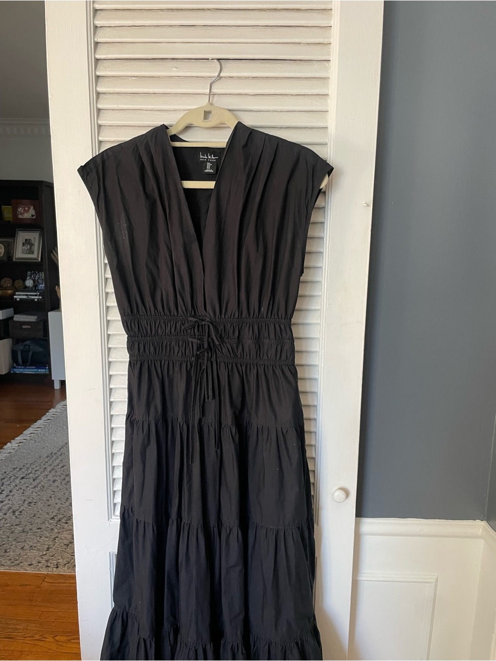 Nicole Miller Black Tiered Drawstring Maxi Dress